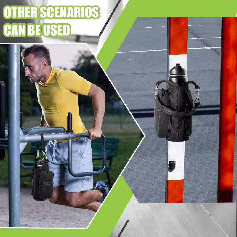 Revolutionary Magnetic Water Bottle Holder - Ultimate Gym Companion with Phone Pocket and Adjustable Strap