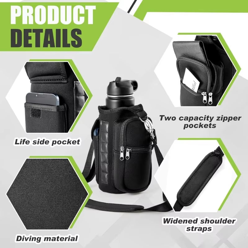 Revolutionary Magnetic Water Bottle Holder - Ultimate Gym Companion with Phone Pocket and Adjustable Strap